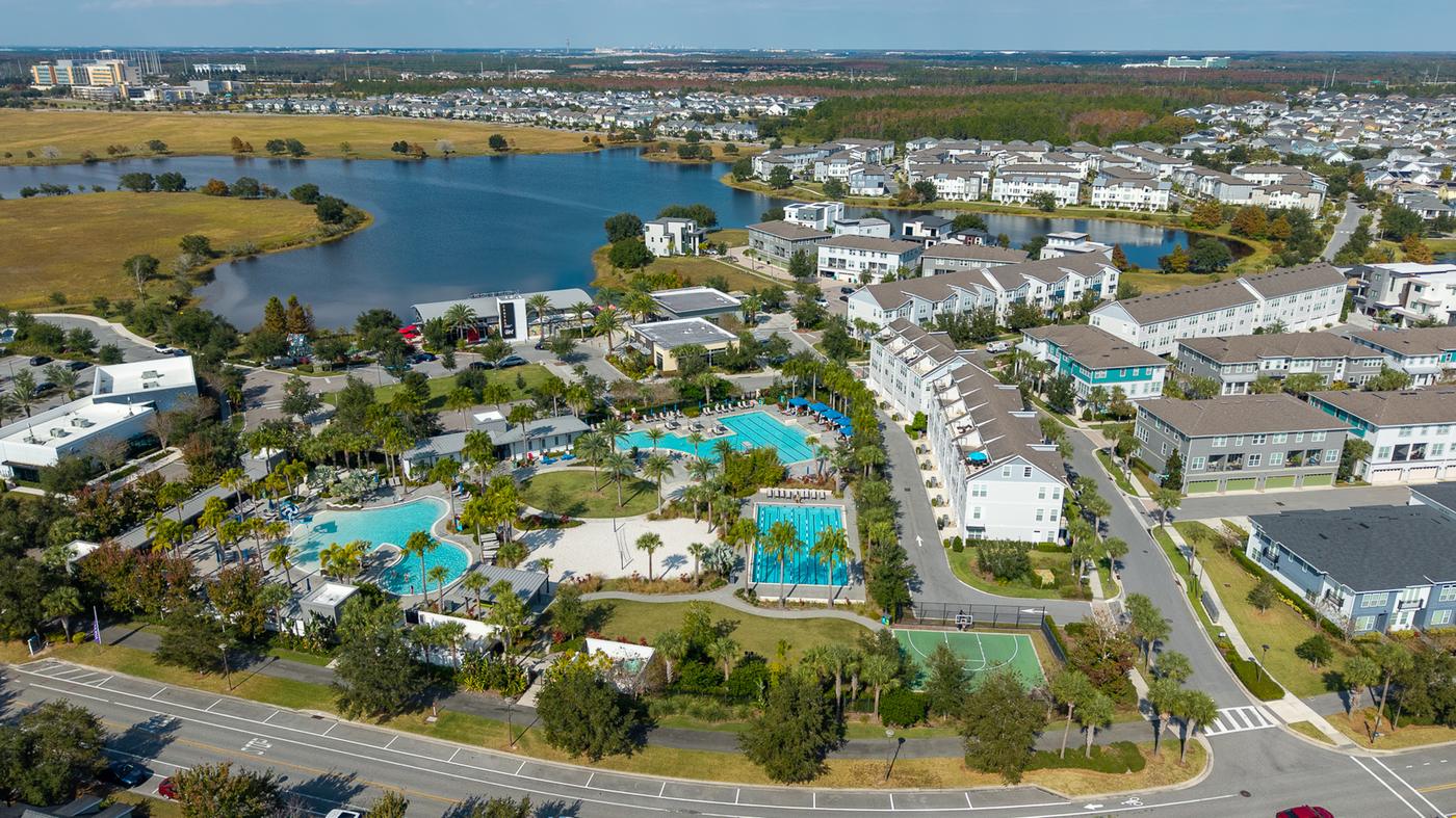 Aerial view of the Laureate Park aquatic center